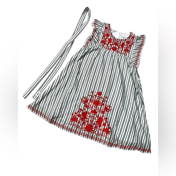 Kate Spade | Broome Street Red Floral Embroidered Stripe Tie Waist Dress, Size M - Picture 5 of 13